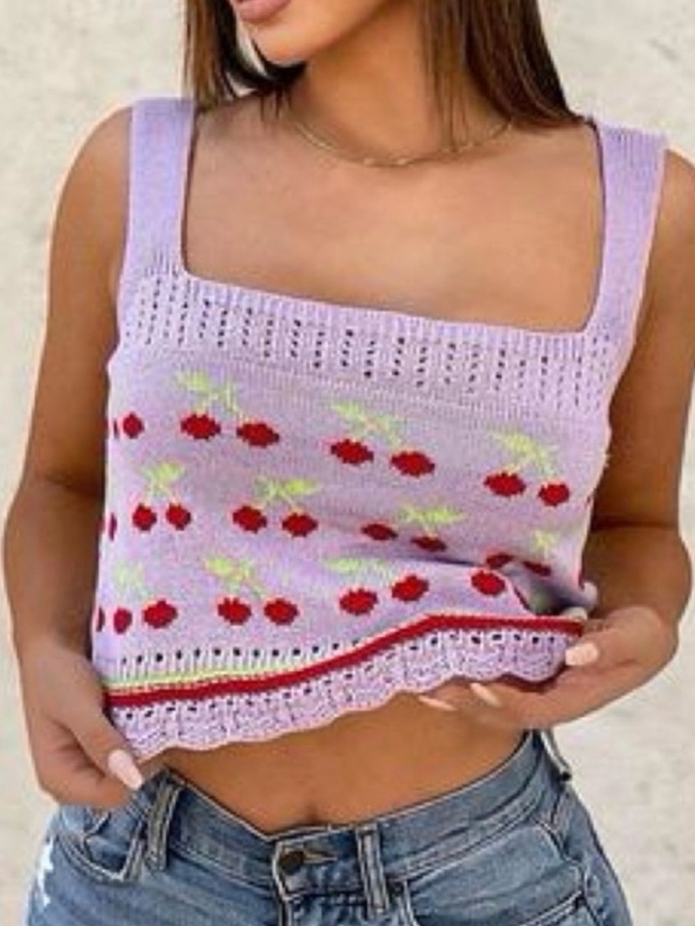 Zara Purple Cherry Knit Tank Coquette Playful Size S